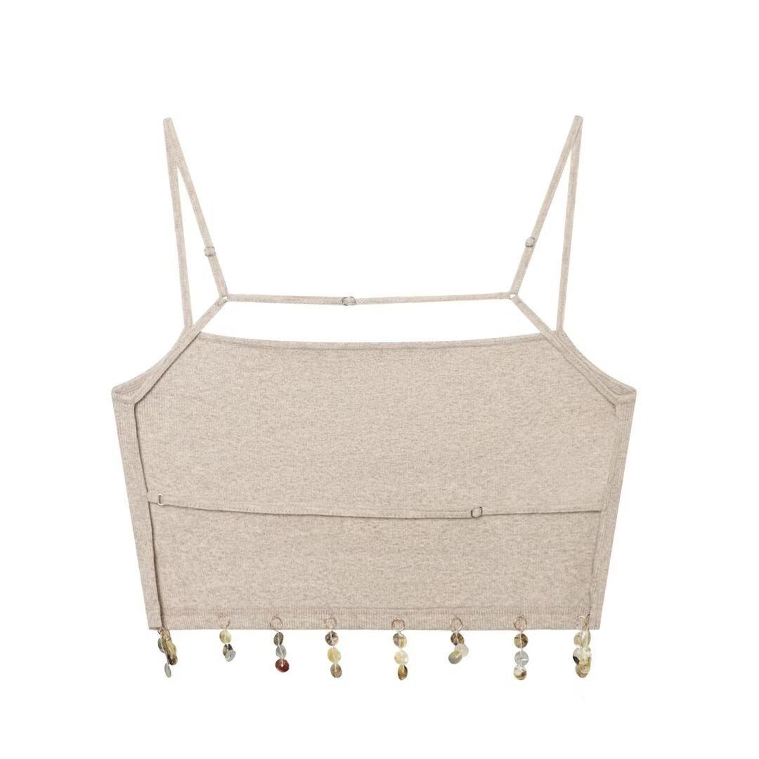 Dame Crop-top med glitrende pailletter og smalle stropper Skovae