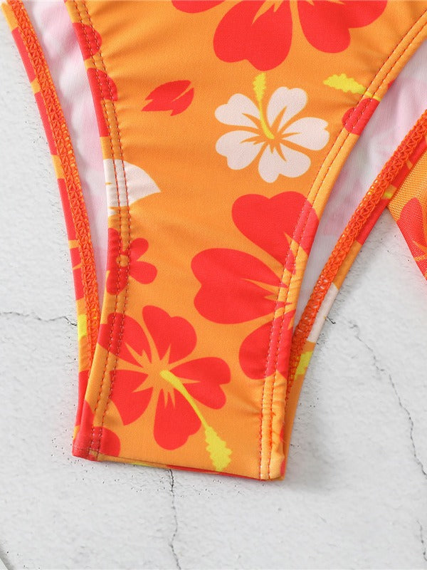 Dame Floral Print To-delt Badedragt med Sarong Stilla
