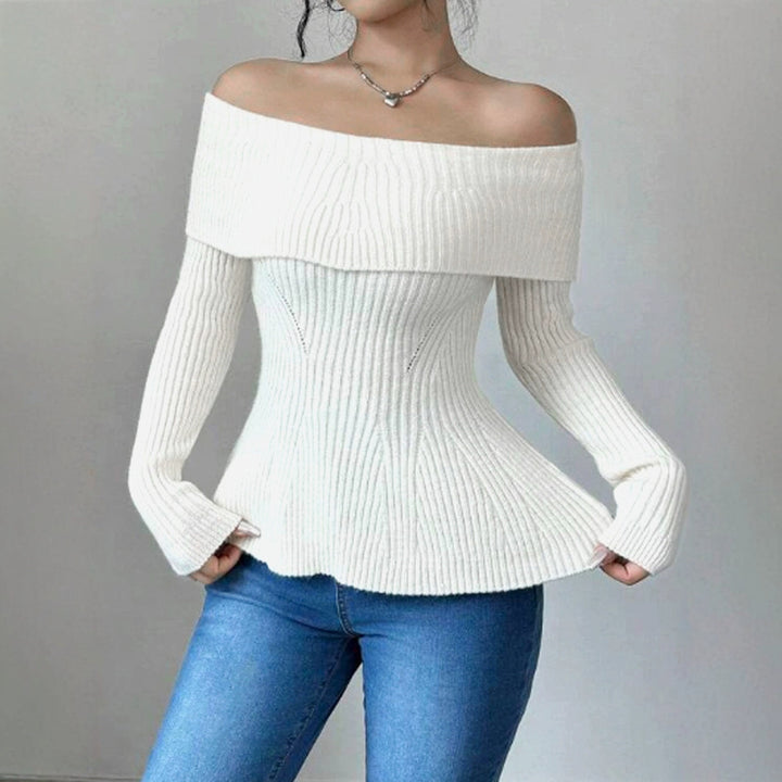 Dame Off-Shoulder Strikpullover med dekorative Ribstrukturer Stilla
