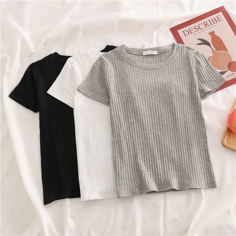 Femme Tekstureret Rib Korte Ærmer-T-Shirt Stilla