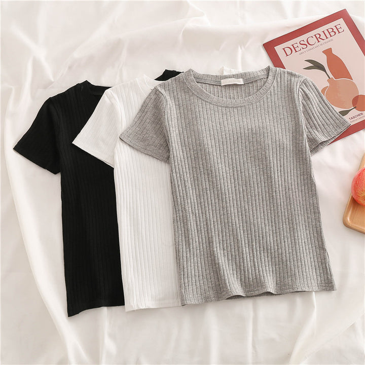 Femme Tekstureret Rib Korte Ærmer-T-Shirt Stilla