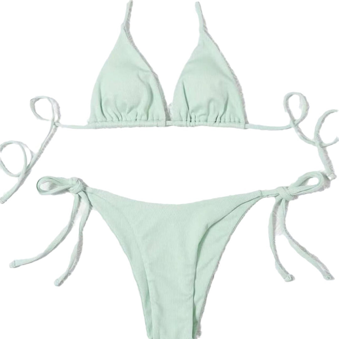 Dame Triangel-Bikini med justerbare stropper og rib-design Skovae
