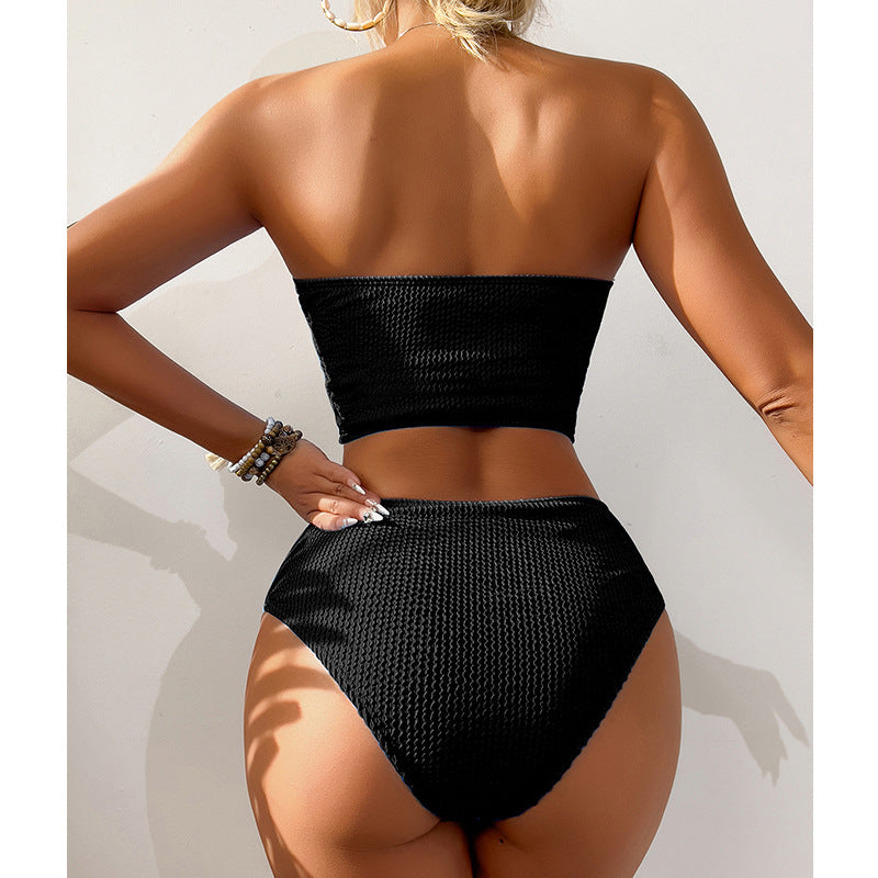 Dame Bandeau-bikini-sæt med høj talje og struktureret overflade Stilla