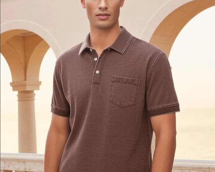 Herrers poloshirt med knaplukning og fint denim-look Stilla