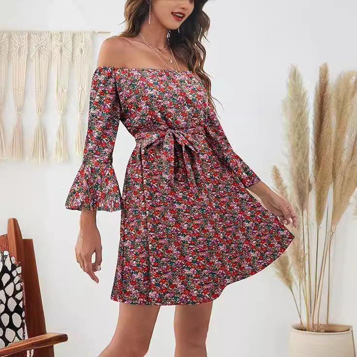 Kvinders Off-Shoulder Kjole med Farverigt Mønster Stilla