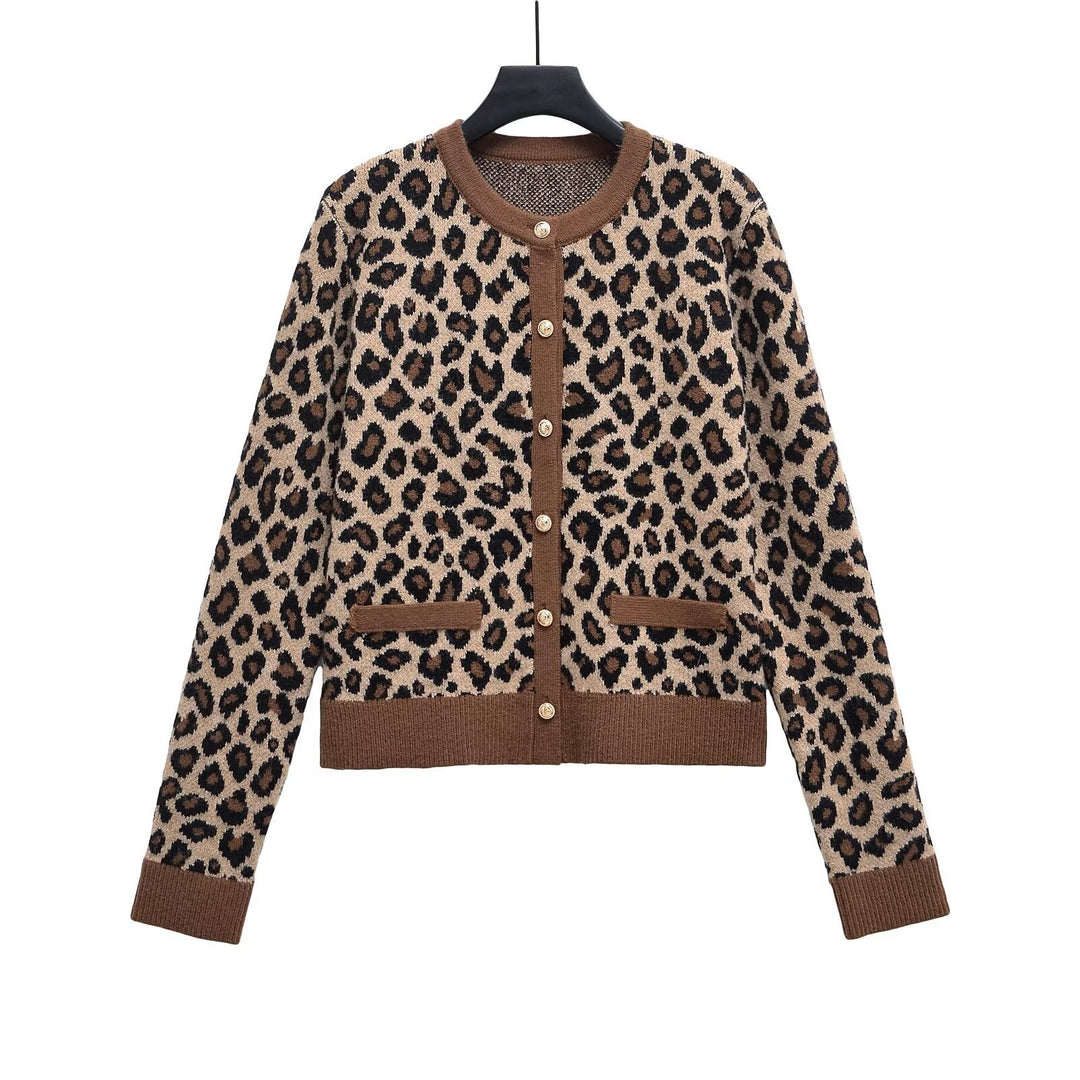 Femme Leopardmønster Knap-Up Cardigan Stilla
