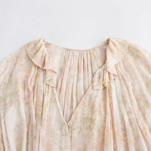 Femme Rynke Chiffon Bluse med justerbare båndærmer Stilla
