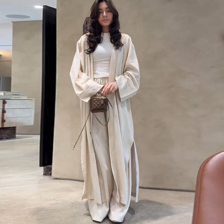 Dame Lang Kimono-Frakke i flydende Satin Stilla
