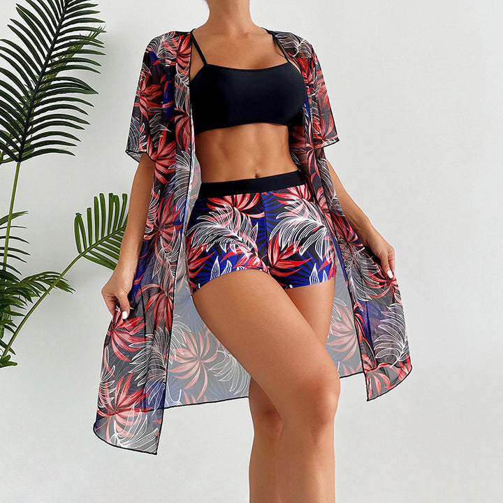 Dame Sportsligt Strand sæt med floral Kimono og Shorts Stilla