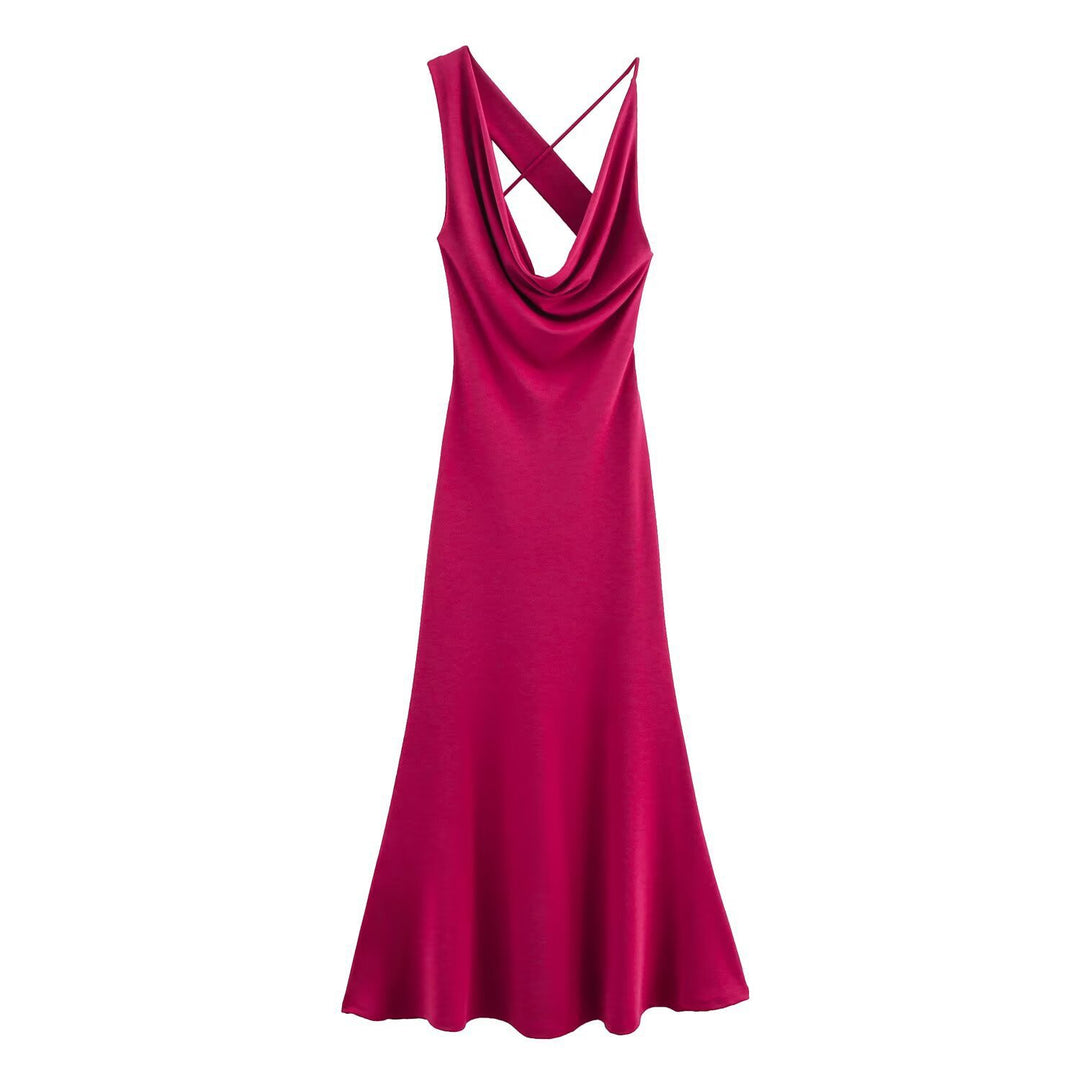Dame Cowl Neck Maxi Kjole med krydsede stropper Stilla
