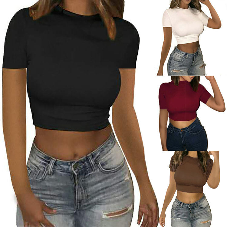 Dame Crop-T-Shirt med moderne snit og rund halsudskæring Stilla