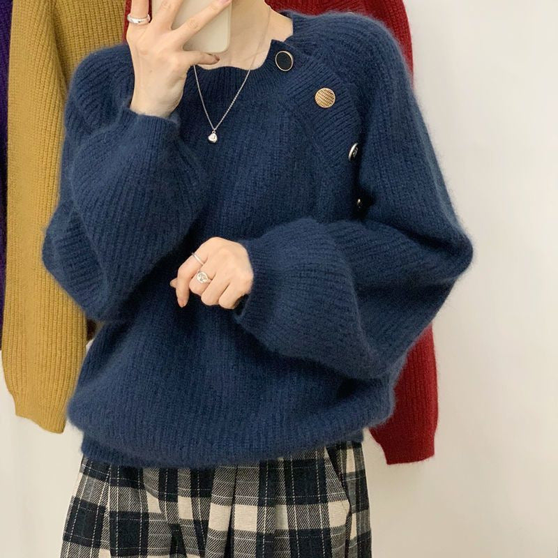 Kvindernes elegante og komfortable strikket sweater med dekorative knapper Stilla