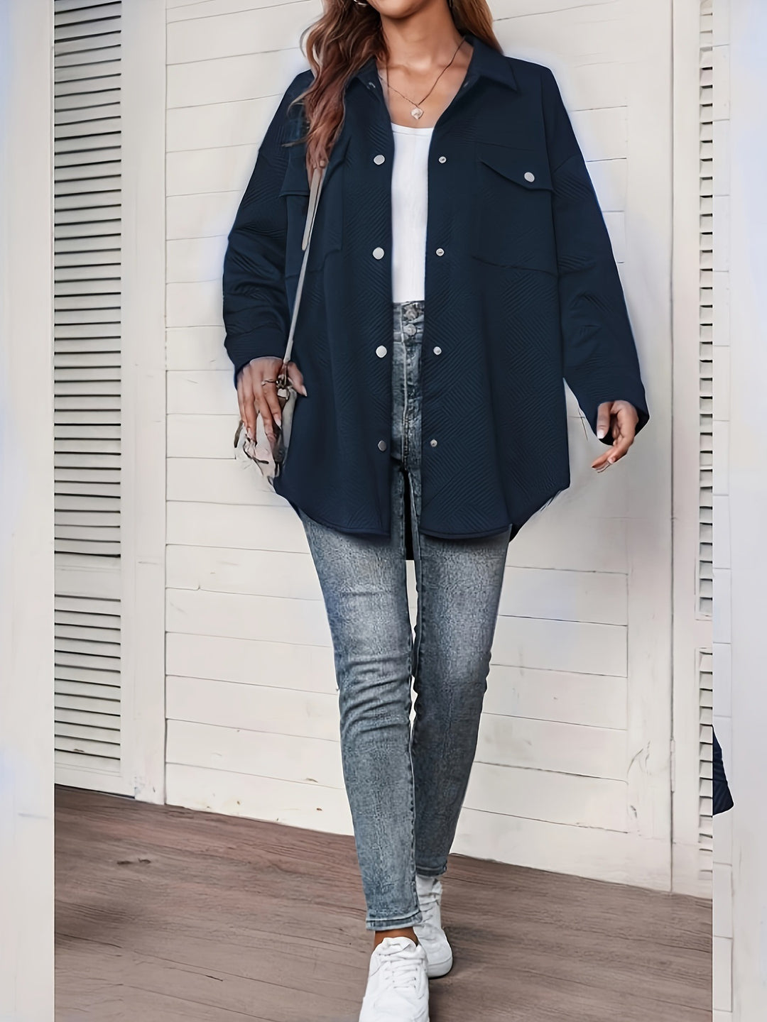 Dame Tekstureret Oversized Knap-Jakke Stilla