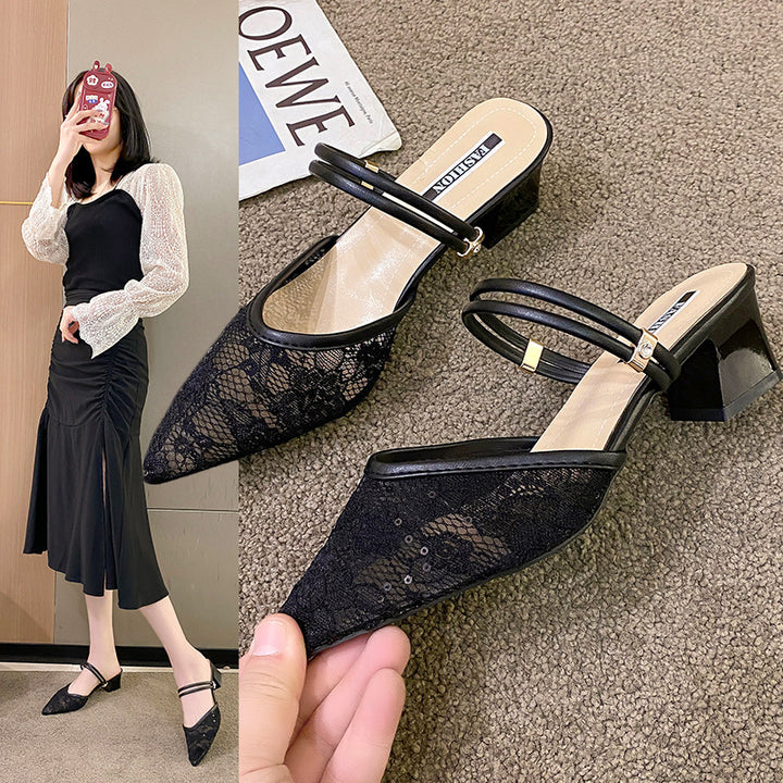 Dame Sling-Pumps med delikat spids og elegant blokhæl Stilla