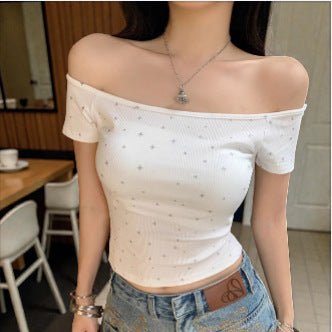 Dame Off-Shoulder Skjorte med subtile mønster Skovae
