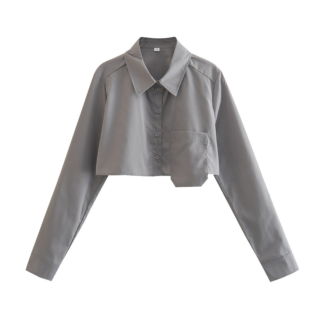 Dame Cropped Button-Up Skjorte med unikt Lomme-Detail Stilla