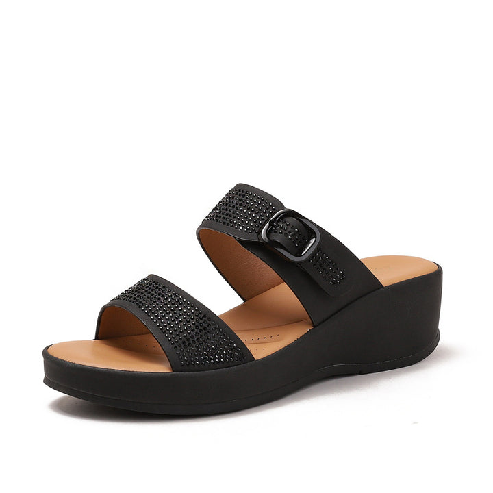 Dame Komfortable Wedge-Pantoletten med Glittersten Stilla