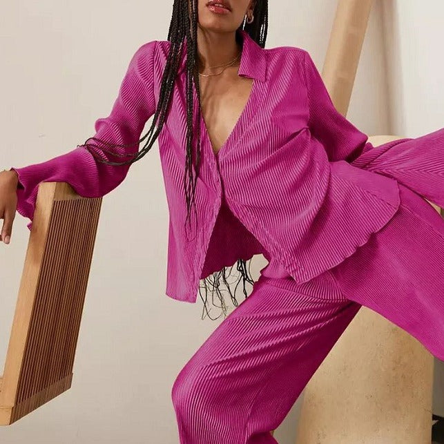 Dame Blazer-Bukser-Sæt med elegante ribdetaljer og afslappet snit Stilla