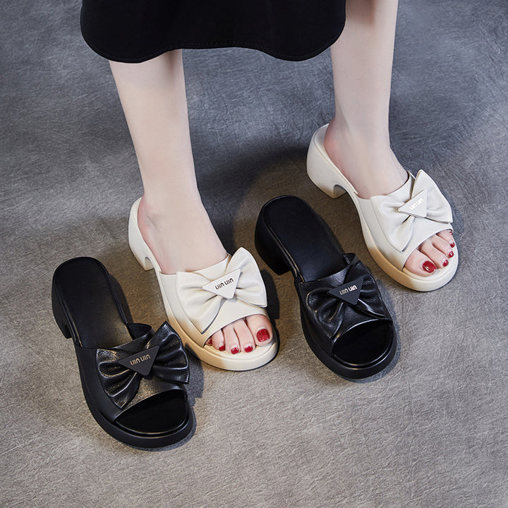 Dame elegante slip-on sandaler med dekorativ sløjfedetail Stilla