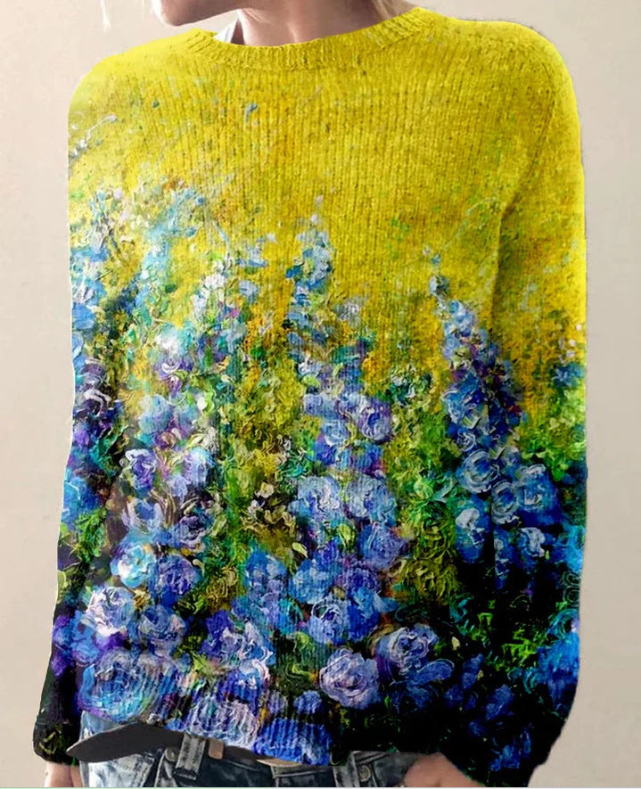 Stilla | Pullover Dame Af Uld Med Floralt Tryk