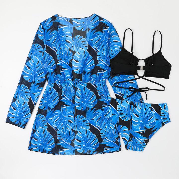 Dame bikinisæt med trendy kaftan og høj talje Stilla