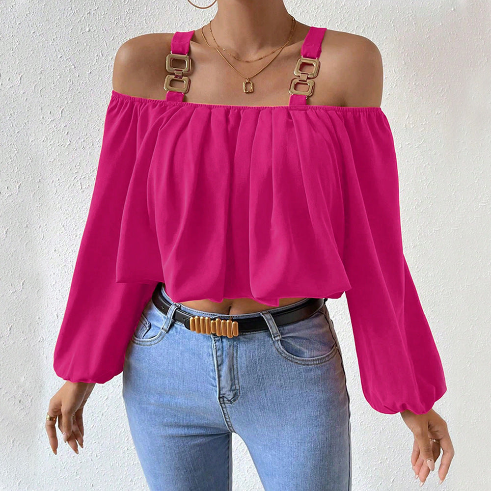 Kvinders off-shoulder bluse med dekorative stropper og elegant rynkning Stilla