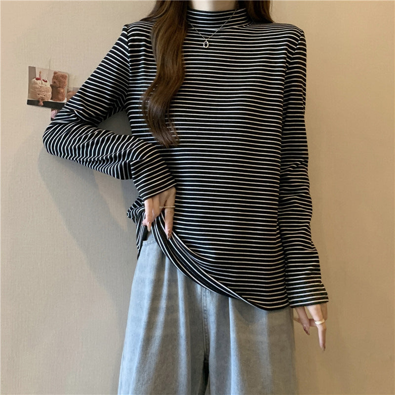 Femme Stribet Mock Neck Langærmet Top Stilla