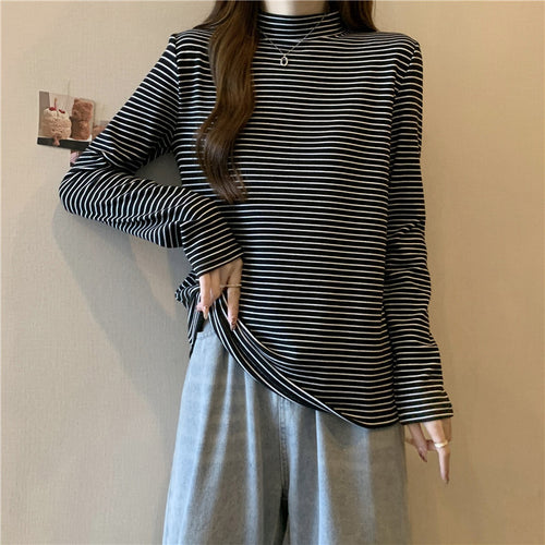 Femme Stribet Mock Neck Langærmet Top Stilla