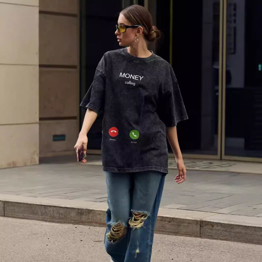 Dame Oversized T-shirt med trendy print Stilla