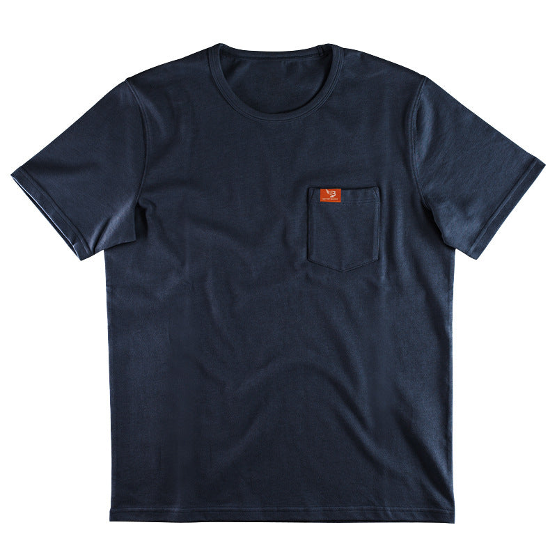 Herrer nan klassisk rundhals T-shirt med brystlomme og forstærket kant Skovae