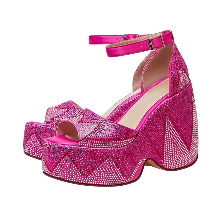 Femme Platform Wedge Sandaler med Strassdetaljer Stilla