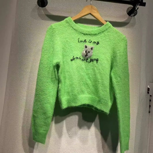 Dame sweater med sødt dyremotiv og fluffy tekstur Stilla