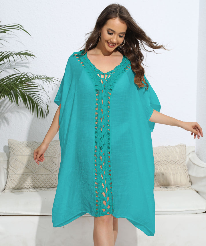Dame luftig kaftan med kunstnerisk huldesign Stilla