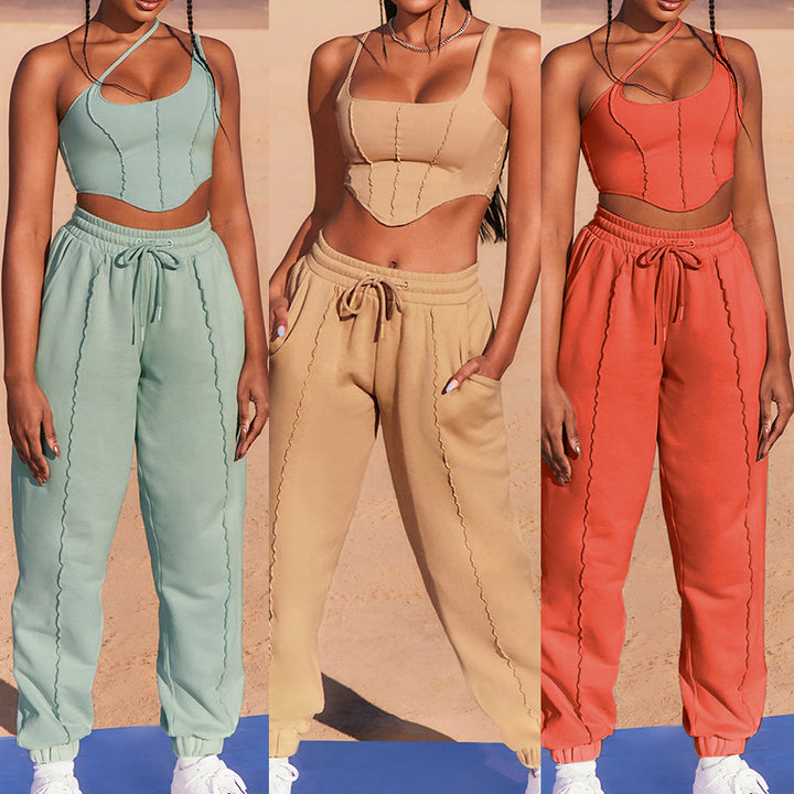 Dame Sporty Crop-Top og Joggingpants Sæt Stilla