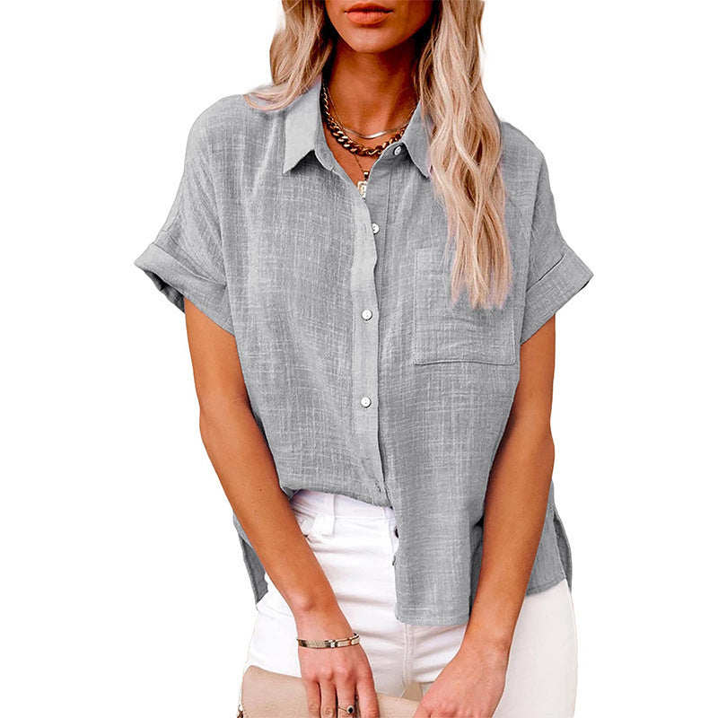 Dame Klassisk Linned blouse med korte ærmer Stilla