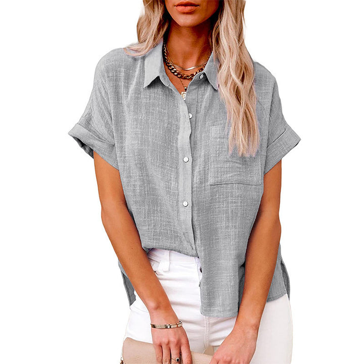Dame Klassisk Linned blouse med korte ærmer Stilla