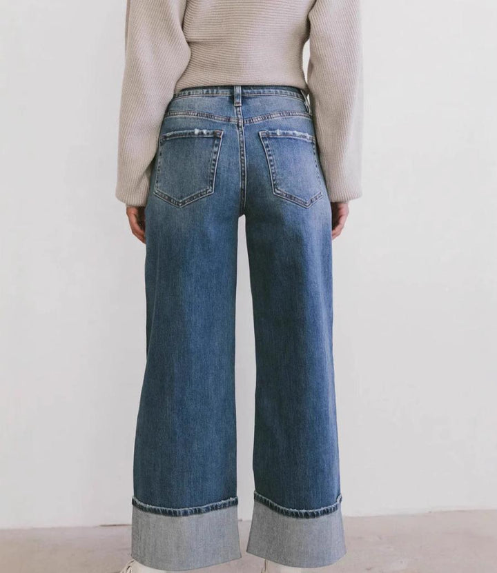 Dame brede denim-bukser med iøjnefaldende opfoldning og afslappet snit Stilla