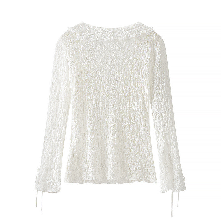 Damebluse med flæsedetaljer og justerbare snørestropper Stilla