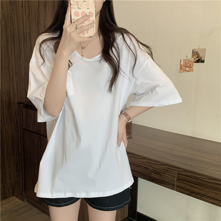 Femme afslappet oversized V-hals T-shirt med lomme Stilla
