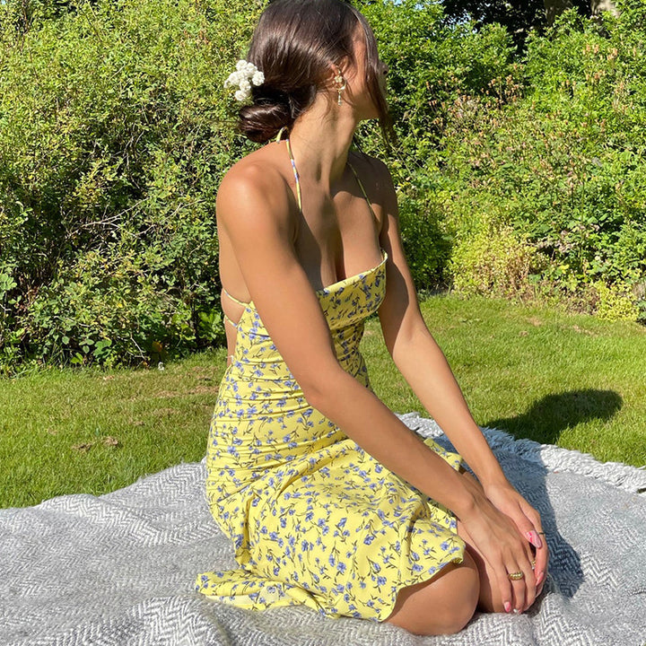Dame Midi Kjole med blomstermønster og slids Stilla