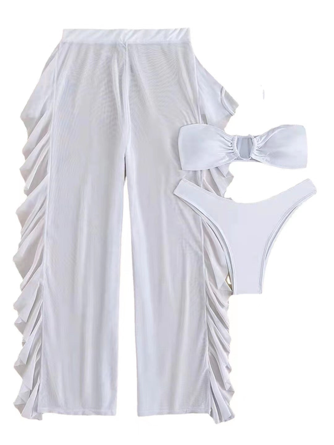 Dame Strandoutfit med rynker og bandeau-top Stilla