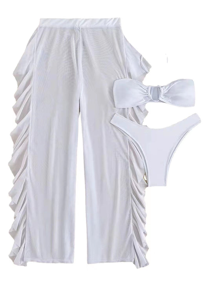 Dame Strandoutfit med rynker og bandeau-top Stilla