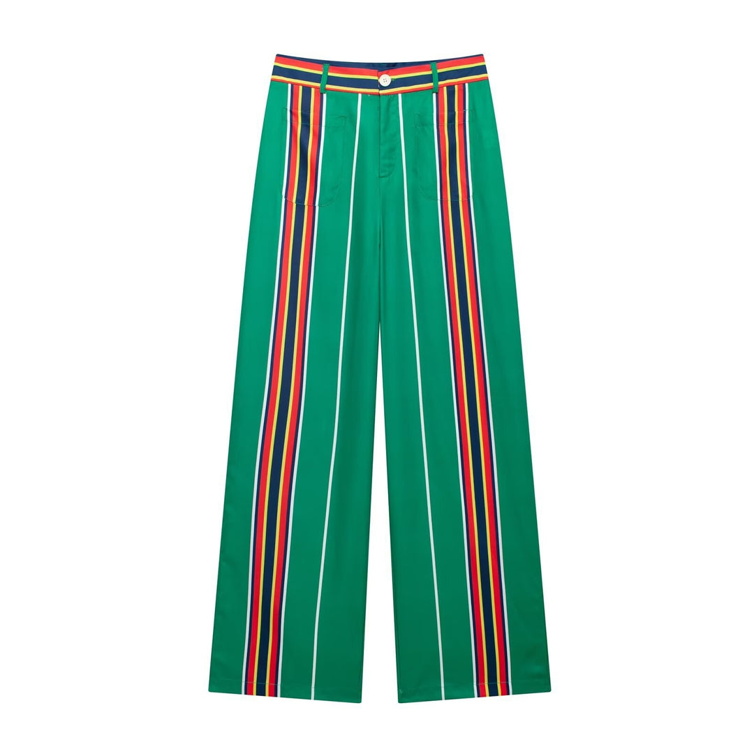 Femme Bred Bukser med Farverigt Stribet Design Stilla