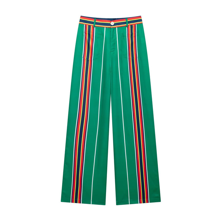 Femme Bred Bukser med Farverigt Stribet Design Stilla