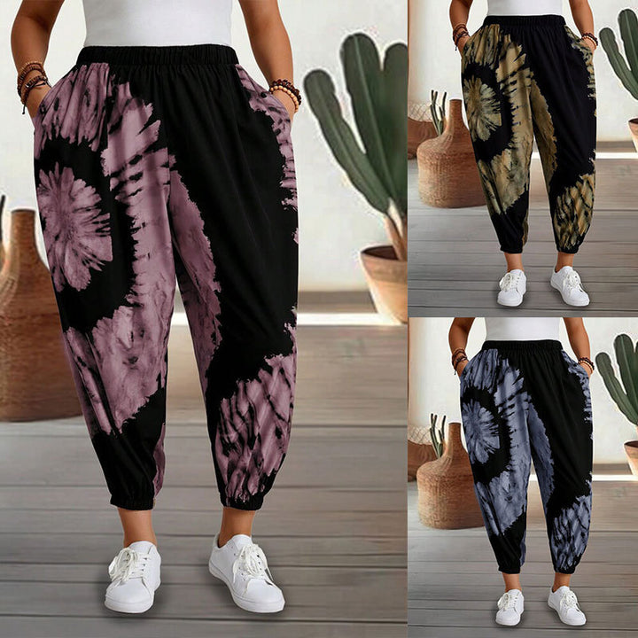 Dame afslappede tapered bukser med elastisk talje og moderne batikdesign Stilla
