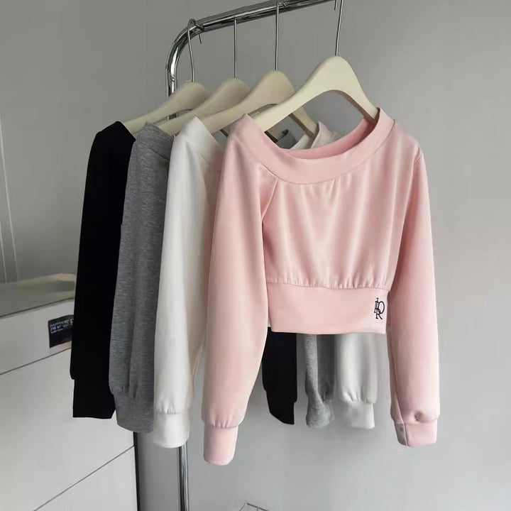 Dame Cropped Langærmet Sweatshirt med elegante Puffærmer Stilla