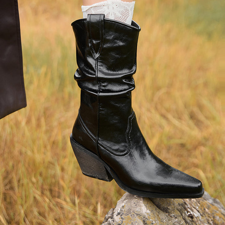 Femme Elegante Læder Cowboy Støvler med Skulptureret Hæl Stilla