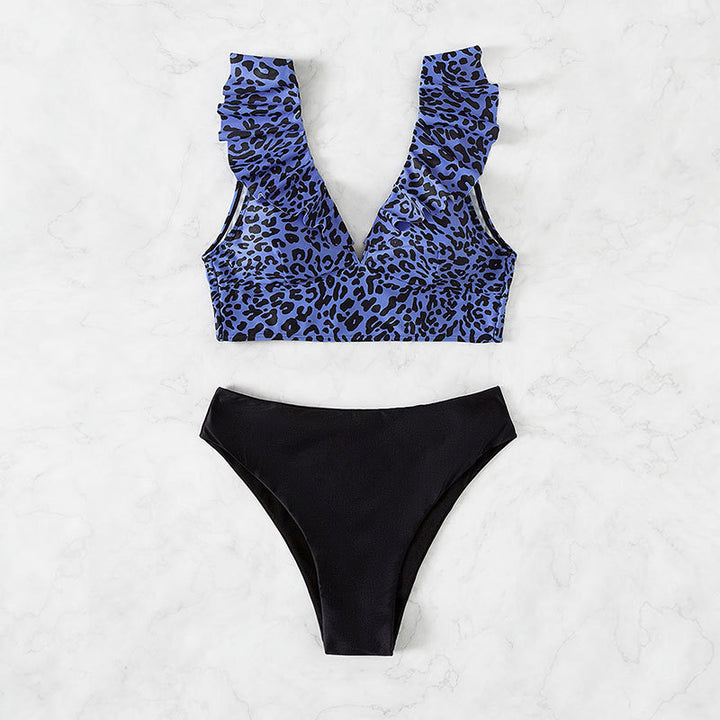 Dame Crop-Bikinioberdel med ruffle-detaljer og dyremønster Stilla