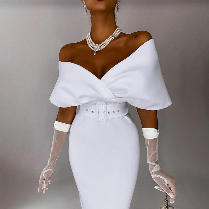 Dame Off-Shoulder Midikjole med Bælte Stilla