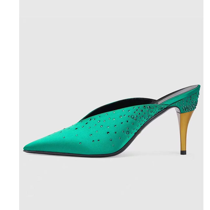 Dame elegante spidsede mules med strass-accenter Stilla